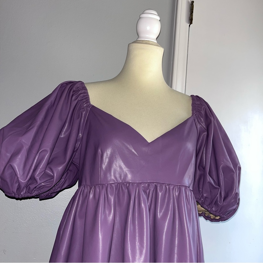 Dance & Marvel Presley Vegan Leather Puff Sleeve Babydoll Dress - Picture 4 of 15